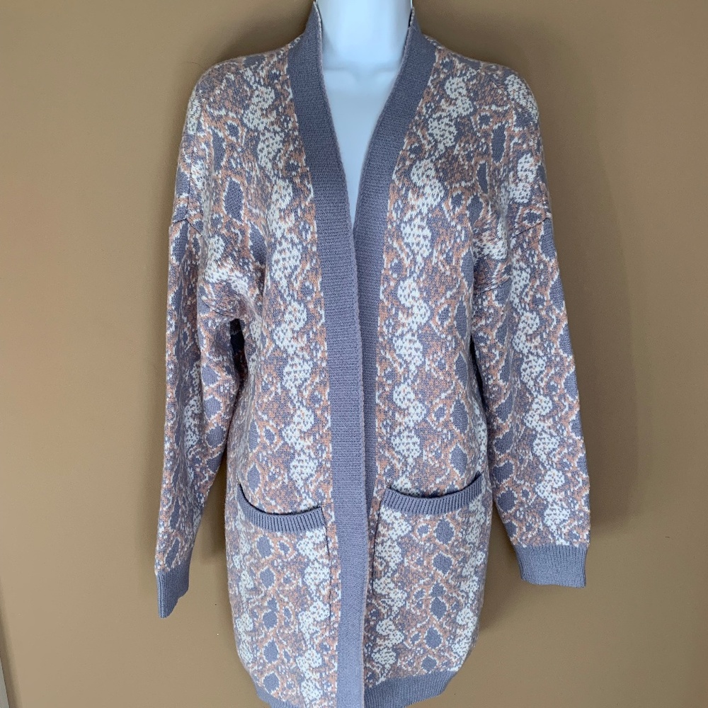 NWT FATE Blue, White and Pink long cardigan. Warm and cozy Size S.
